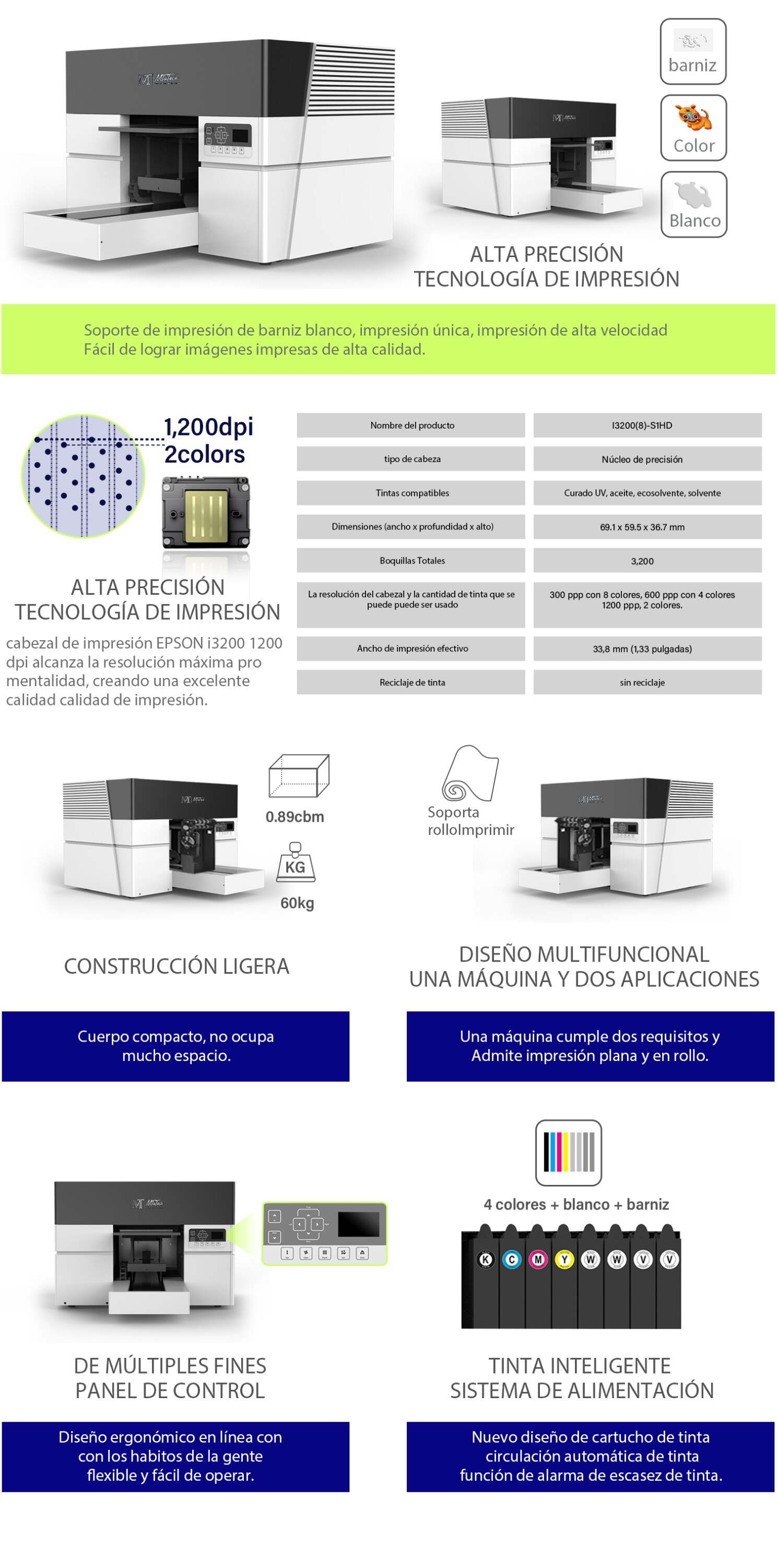 Detalles de la impresora UV MT A3