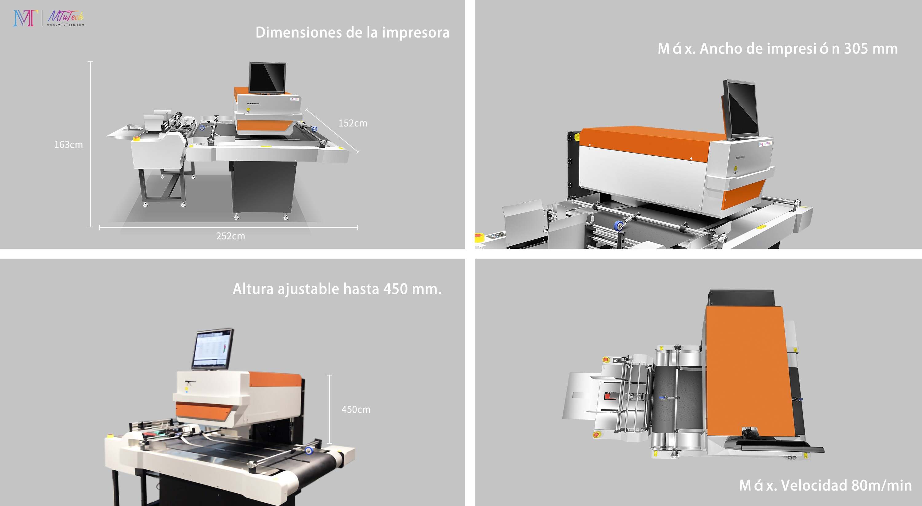 Dimensiones de la impresora de una sola pasada MTuTech