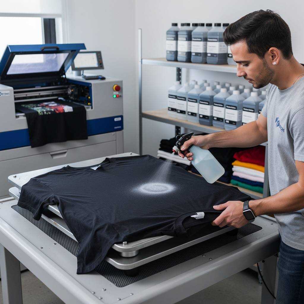 Pretreatment process for DTG printing on dark garments