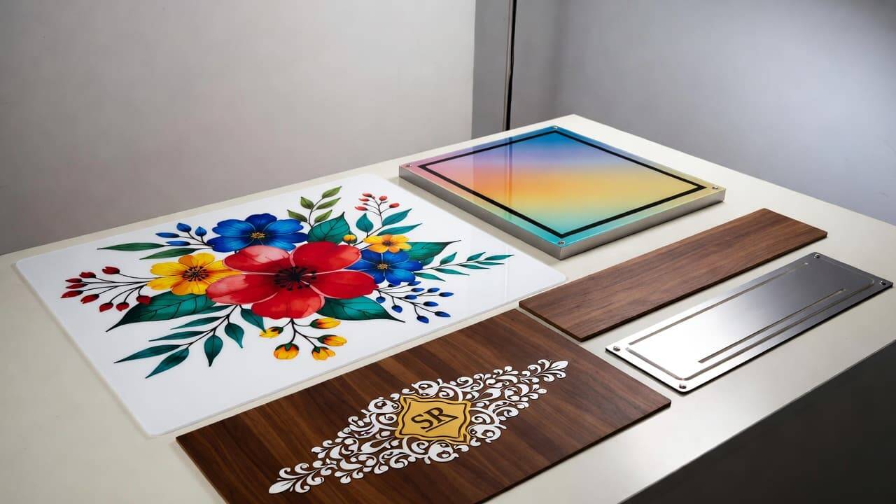High-quality UV printed products on glass, acrylic, wood, and metal