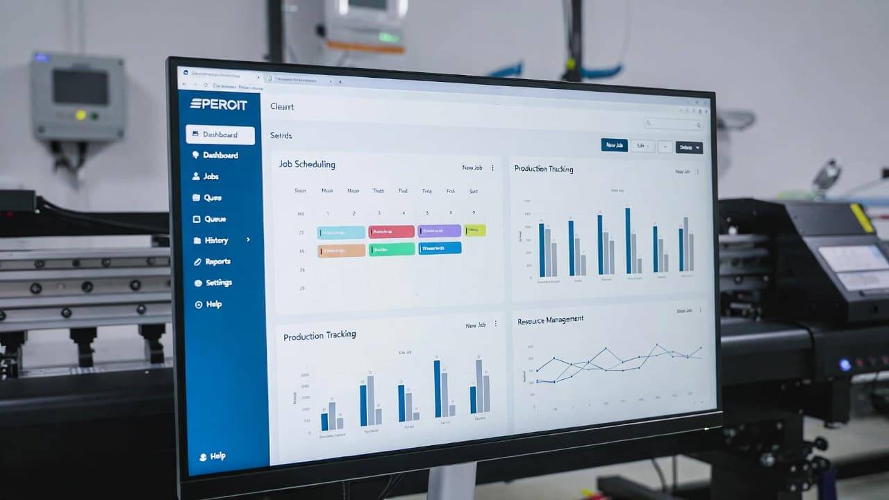 UV printing workflow management software dashboard with job tracking interface