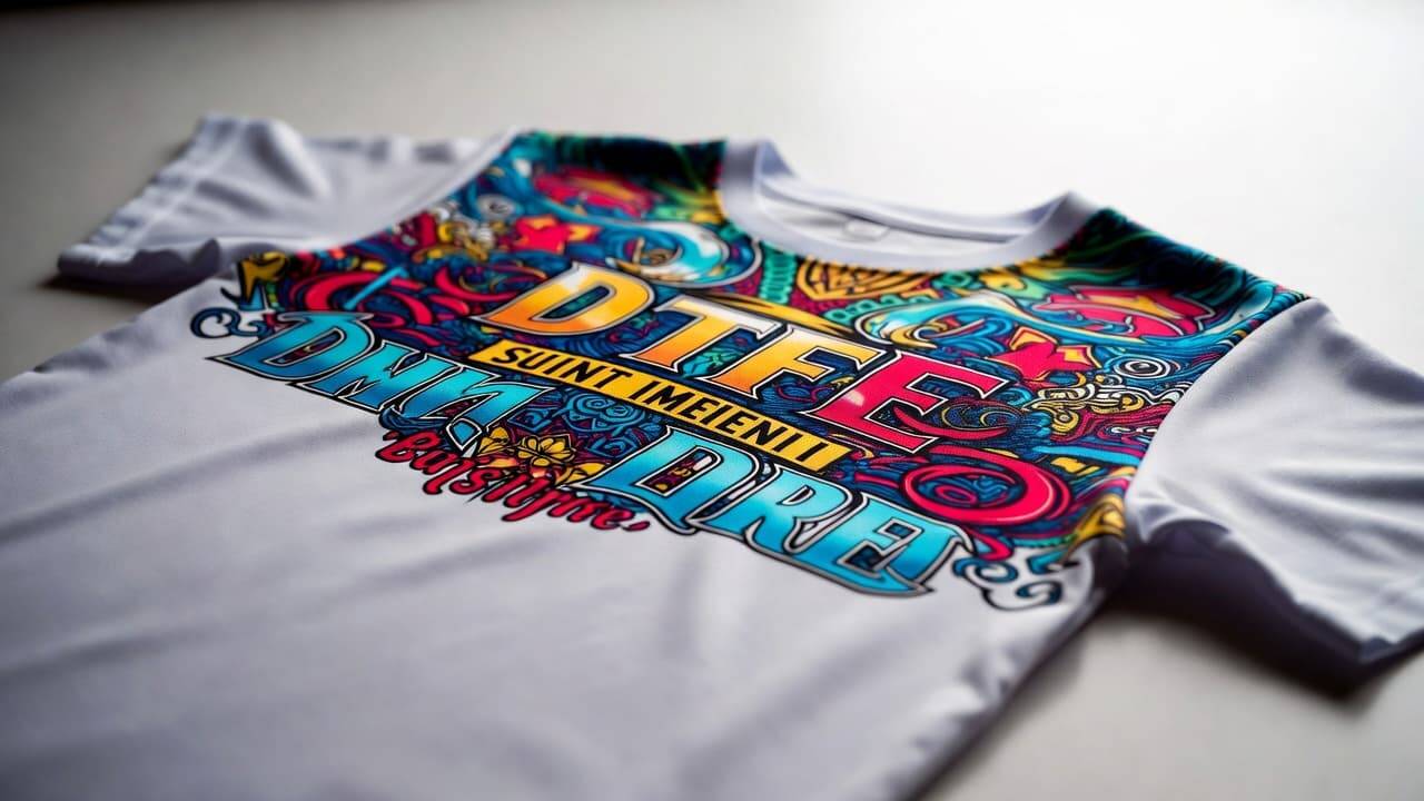 Finished custom t-shirt with vibrant DTF printed design