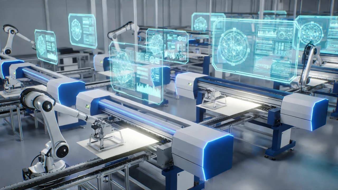 Smart factory with AI-driven UV printers operating autonomously