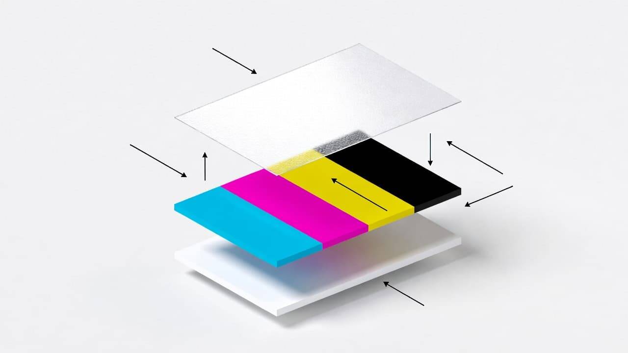 CMYK white varnish ink layers in UV printing process diagram