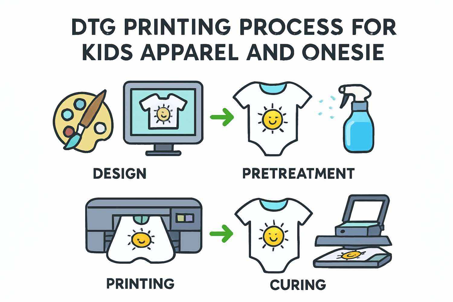 DTG printing process steps for kids apparel and onesies