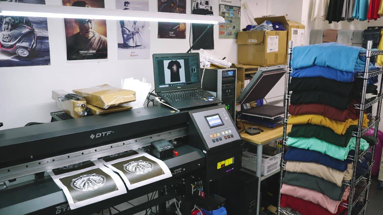 Small custom printing business using DTF printer to produce apparel orders