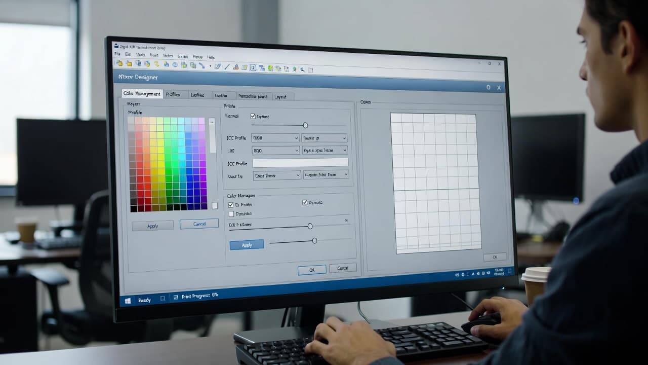 DTG printing software interface showing color management and RIP settings