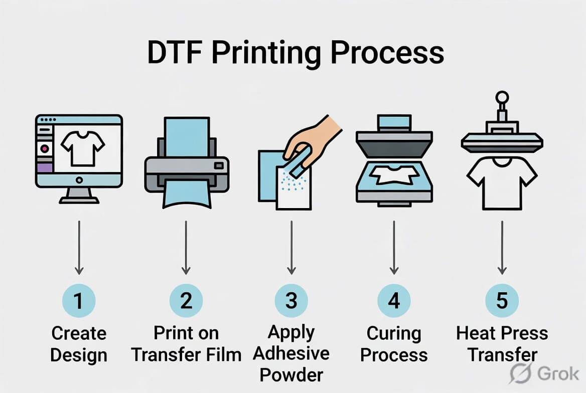 step by step DTF printing process infographic